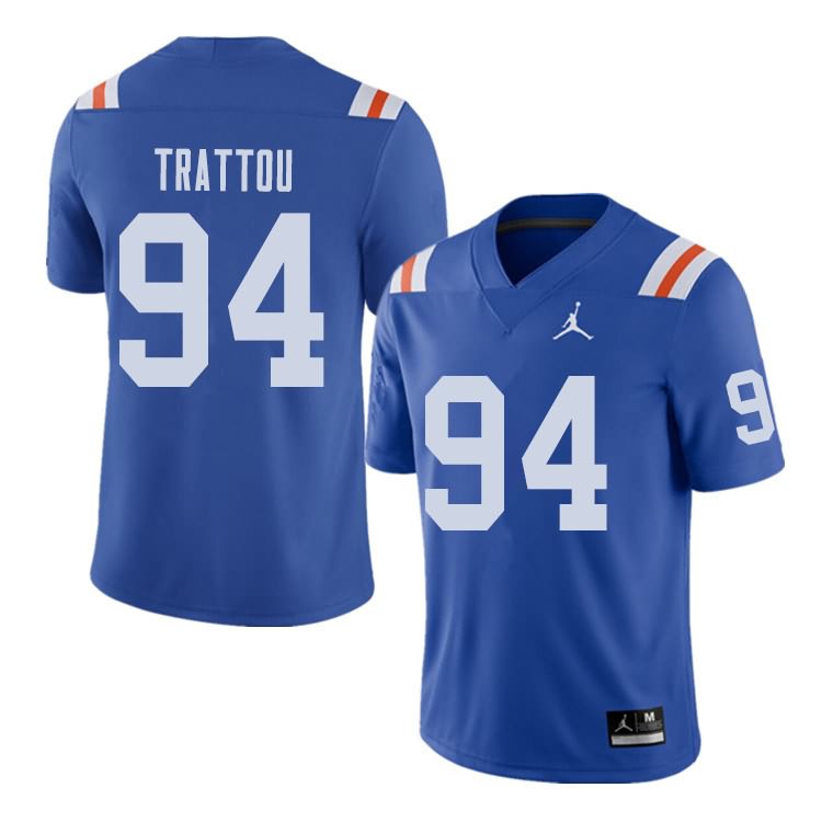 NCAA Florida Gators Justin Trattou Men's #94 Jordan Brand Alternate Royal Throwback Stitched Authentic College Football Jersey DSQ5364QT